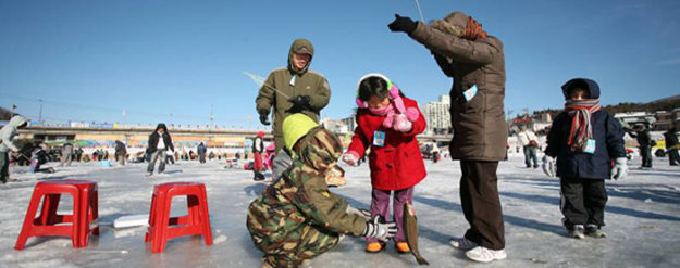 Jaraseom Singsing Winter Festival (trout ice fishing.), Korea